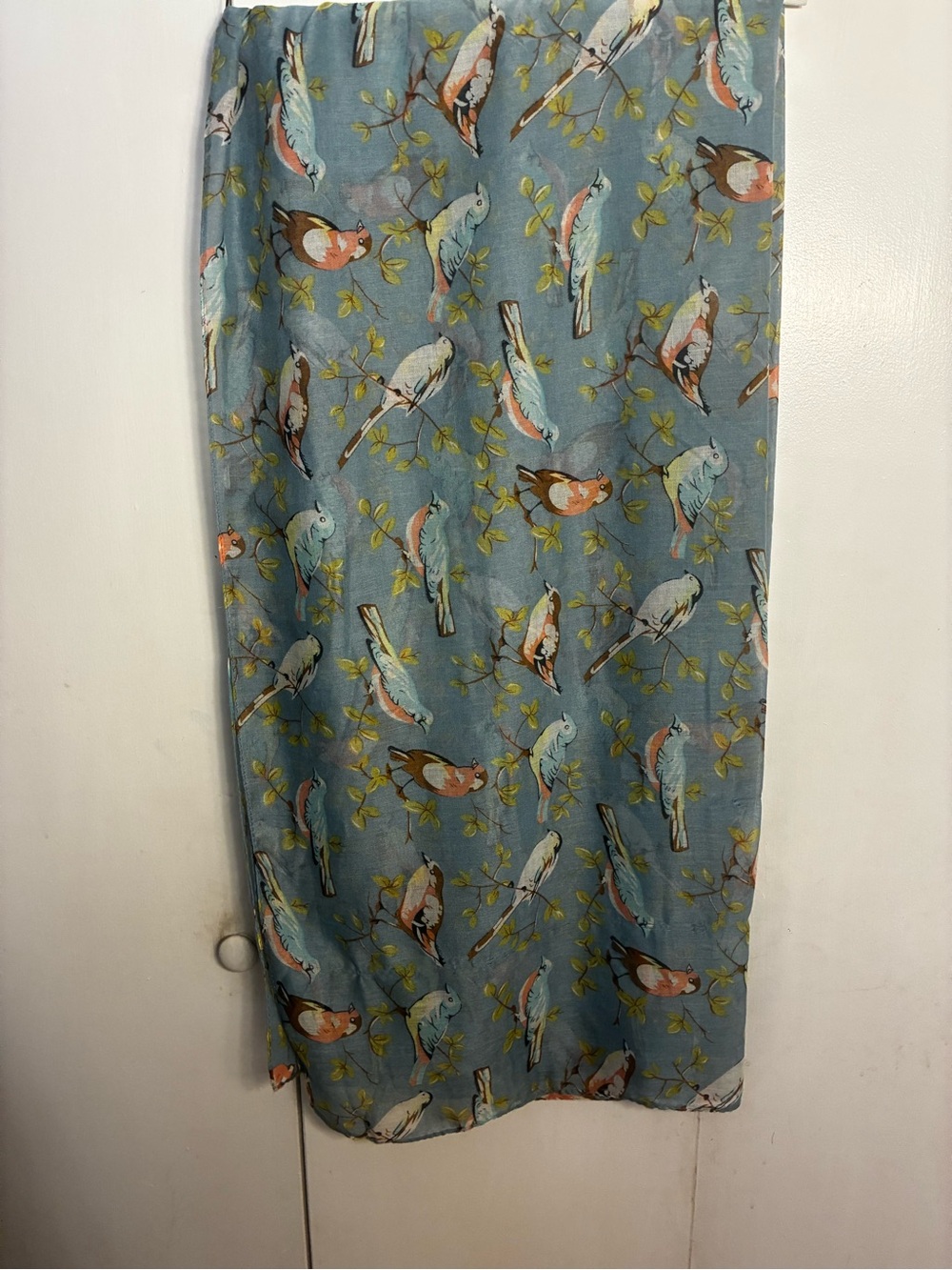 Women's LtWght Scarf Floral Birds Print Viscose Summer Shawl Whimsical  Oversize